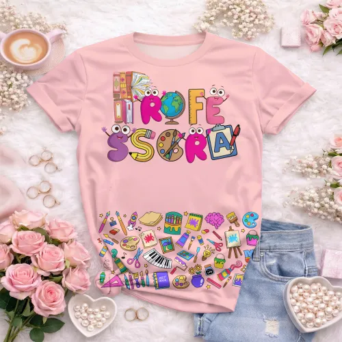 Arte pronta para camisa professora ludica letras coloridas formato CDR CorelDraw com varias cores