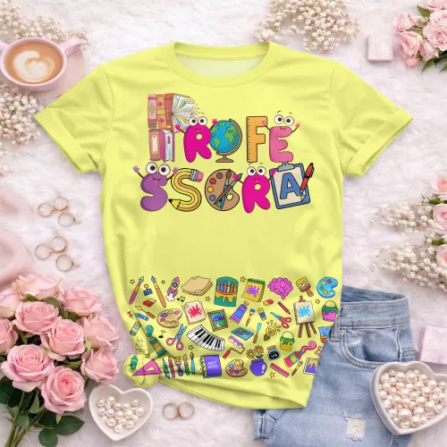 Arte pronta para camisa professora ludica letras coloridas formato CDR CorelDraw com varias cores