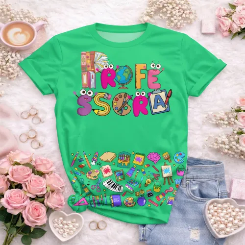 Arte pronta para camisa professora ludica letras coloridas formato CDR CorelDraw com varias cores