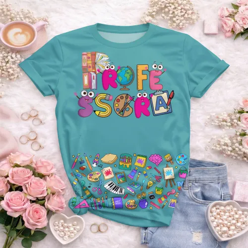 Arte pronta para camisa professora ludica letras coloridas formato CDR CorelDraw com varias cores