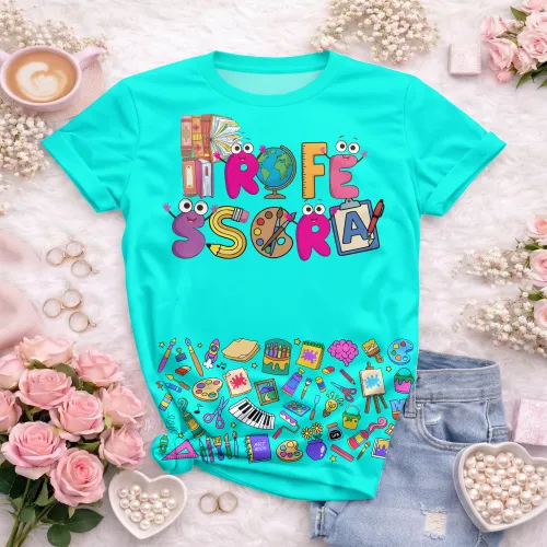 Arte pronta para camisa professora ludica letras coloridas formato CDR CorelDraw com varias cores