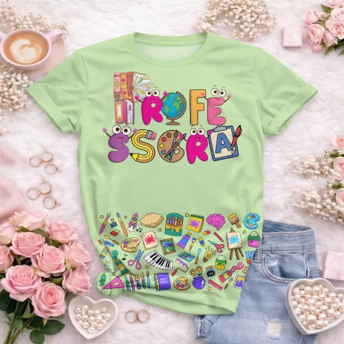 Arte pronta para camisa professora ludica letras coloridas formato CDR CorelDraw com varias cores