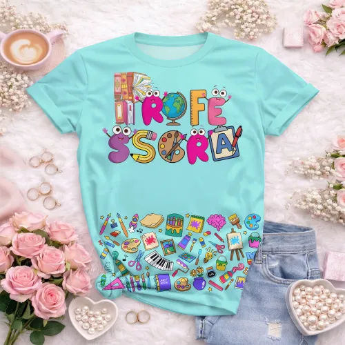 Arte pronta para camisa professora ludica letras coloridas formato CDR CorelDraw com varias cores