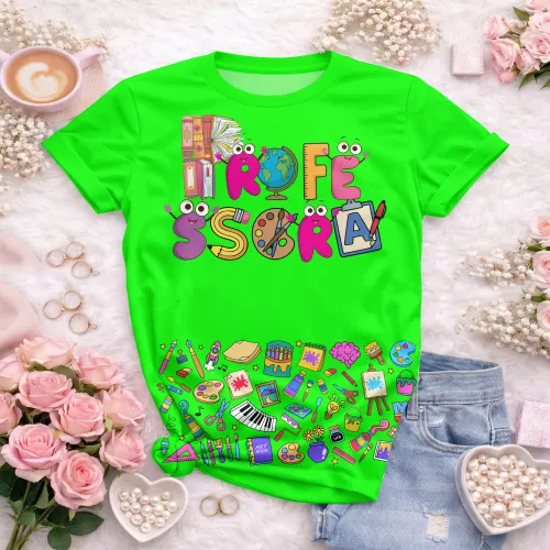 Arte pronta para camisa professora ludica letras coloridas formato CDR CorelDraw com varias cores