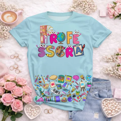 Arte pronta para camisa professora ludica letras coloridas formato CDR CorelDraw com varias cores
