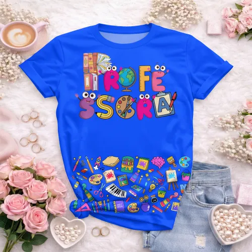 Arte pronta para camisa professora ludica letras coloridas formato CDR CorelDraw com varias cores