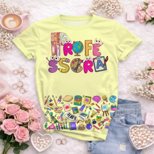 Arte pronta para camisa professora ludica letras coloridas formato CDR CorelDraw com varias cores