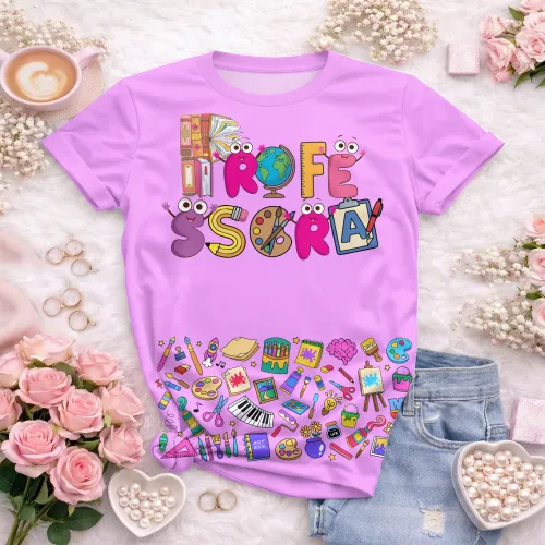 Arte pronta para camisa professora ludica letras coloridas formato CDR CorelDraw com varias cores