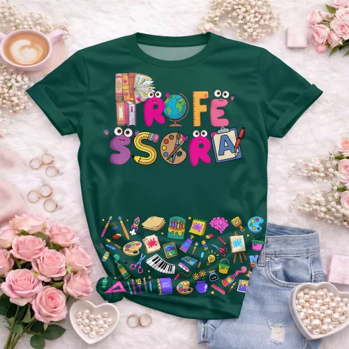 Arte pronta para camisa professora ludica letras coloridas formato CDR CorelDraw com varias cores