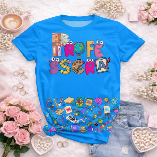 Arte pronta para camisa professora ludica letras coloridas formato CDR CorelDraw com varias cores