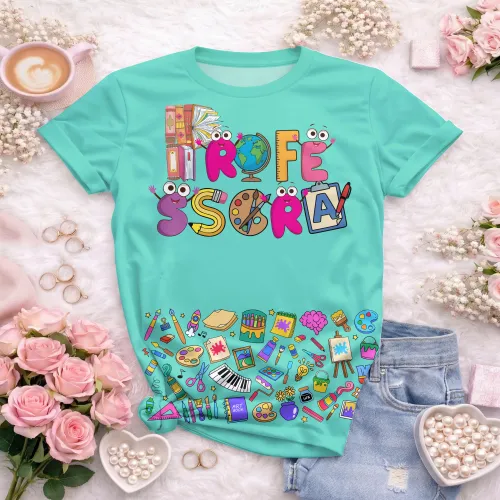 Arte pronta para camisa professora ludica letras coloridas formato CDR CorelDraw com varias cores