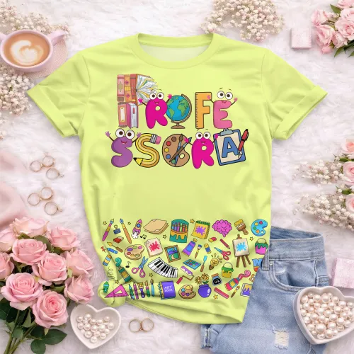 Arte pronta para camisa professora ludica letras coloridas formato CDR CorelDraw com varias cores