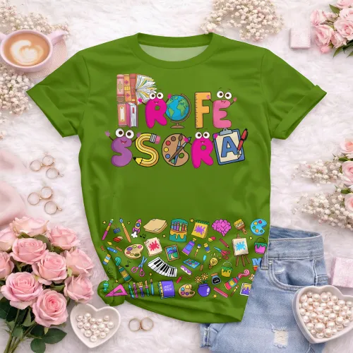 Arte pronta para camisa professora ludica letras coloridas formato CDR CorelDraw com varias cores