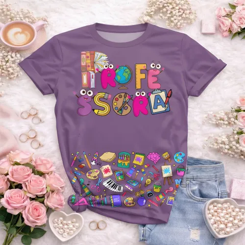 Arte pronta para camisa professora ludica letras coloridas formato CDR CorelDraw com varias cores