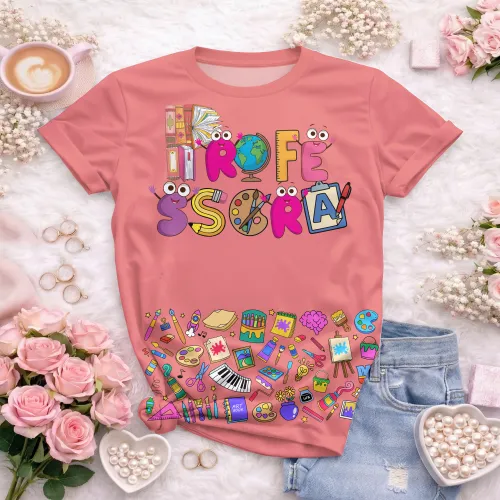 Arte pronta para camisa professora ludica letras coloridas formato CDR CorelDraw com varias cores