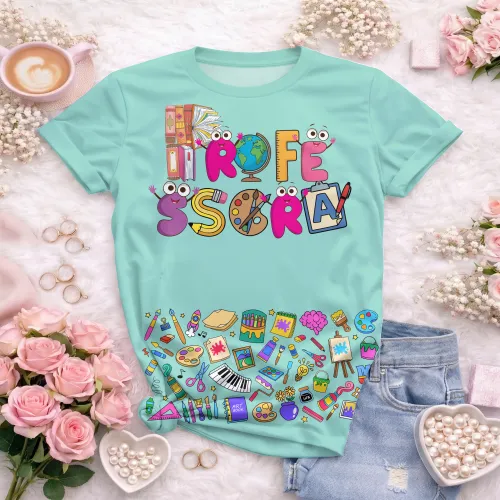 Arte pronta para camisa professora ludica letras coloridas formato CDR CorelDraw com varias cores