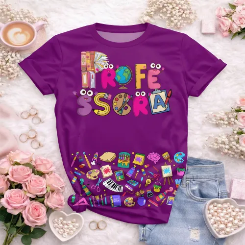 Arte pronta para camisa professora ludica letras coloridas formato CDR CorelDraw com varias cores