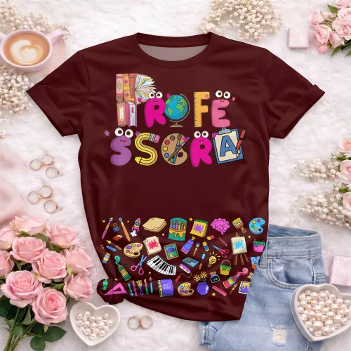 Arte pronta para camisa professora ludica letras coloridas formato CDR CorelDraw com varias cores