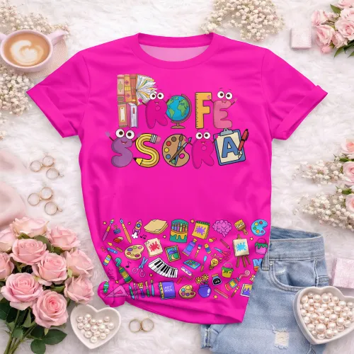 Arte pronta para camisa professora ludica letras coloridas formato CDR CorelDraw com varias cores
