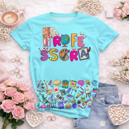 Arte pronta para camisa professora ludica letras coloridas formato CDR CorelDraw com varias cores