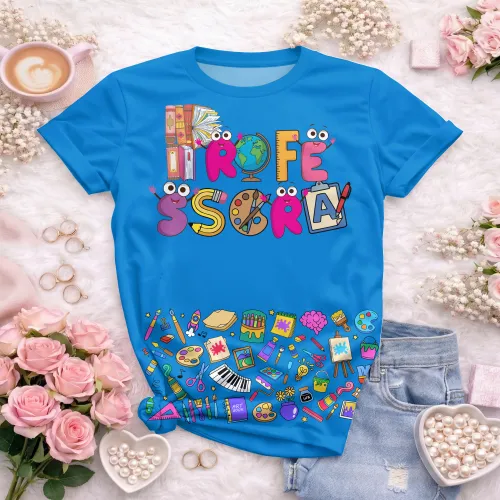 Arte pronta para camisa professora ludica letras coloridas formato CDR CorelDraw com varias cores