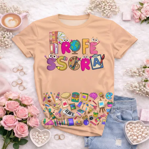 Arte pronta para camisa professora ludica letras coloridas formato CDR CorelDraw com varias cores