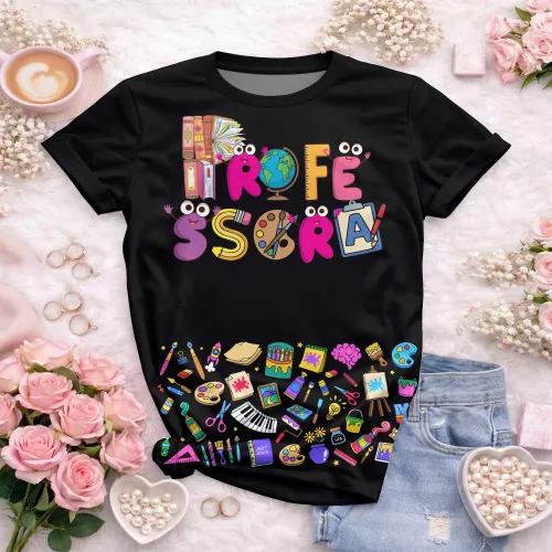 Arte pronta para camisa professora ludica letras coloridas formato CDR CorelDraw com varias cores