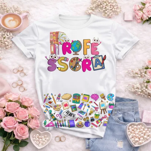 Arte pronta para camisa professora ludica letras coloridas formato CDR CorelDraw com varias cores