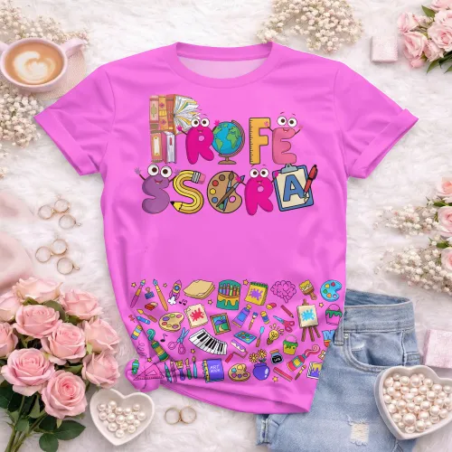 Arte pronta para camisa professora ludica letras coloridas formato CDR CorelDraw com varias cores
