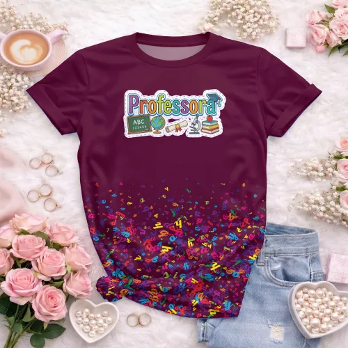 Arte pronta para camisa professora pedagogica letras coloridas elementos escolares formato CDR CorelDraw