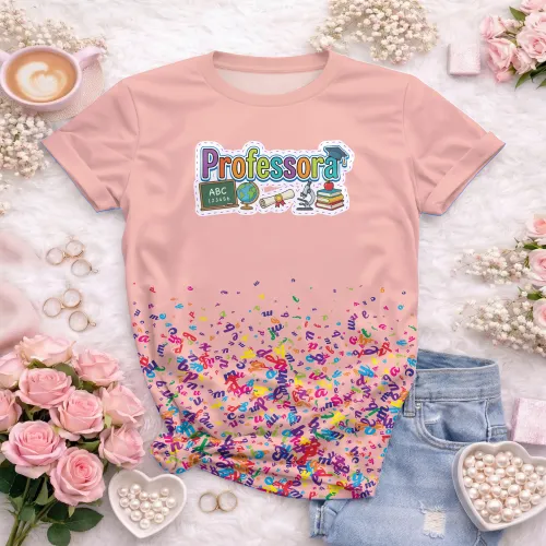 Arte pronta para camisa professora pedagogica letras coloridas elementos escolares formato CDR CorelDraw