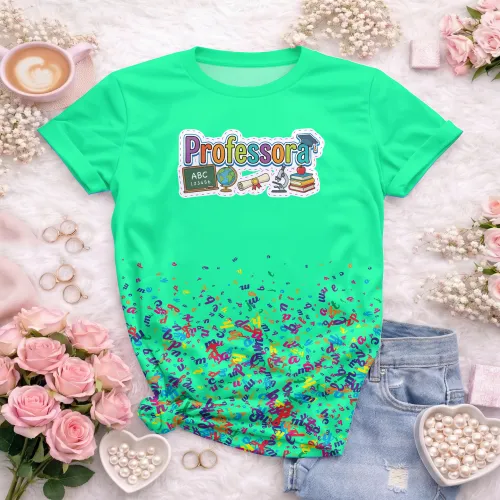 Arte pronta para camisa professora pedagogica letras coloridas elementos escolares formato CDR CorelDraw