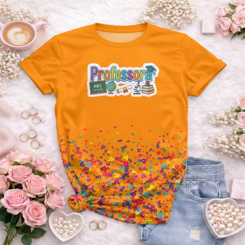 Arte pronta para camisa professora pedagogica letras coloridas elementos escolares formato CDR CorelDraw
