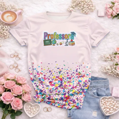 Arte pronta para camisa professora pedagogica letras coloridas elementos escolares formato CDR CorelDraw