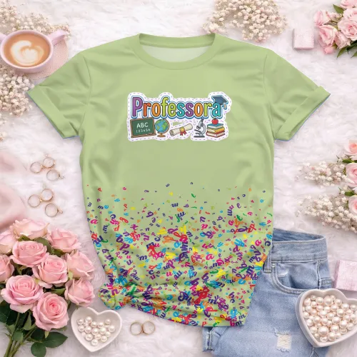Arte pronta para camisa professora pedagogica letras coloridas elementos escolares formato CDR CorelDraw