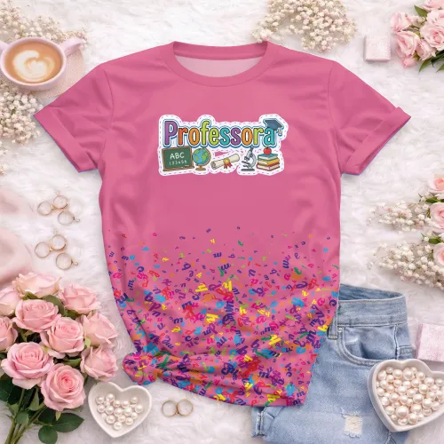 Arte pronta para camisa professora pedagogica letras coloridas elementos escolares formato CDR CorelDraw