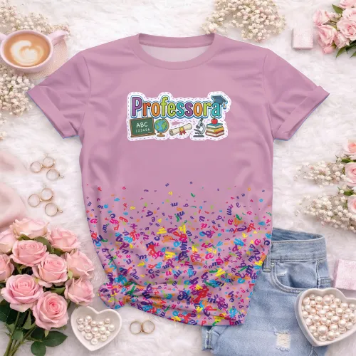 Arte pronta para camisa professora pedagogica letras coloridas elementos escolares formato CDR CorelDraw