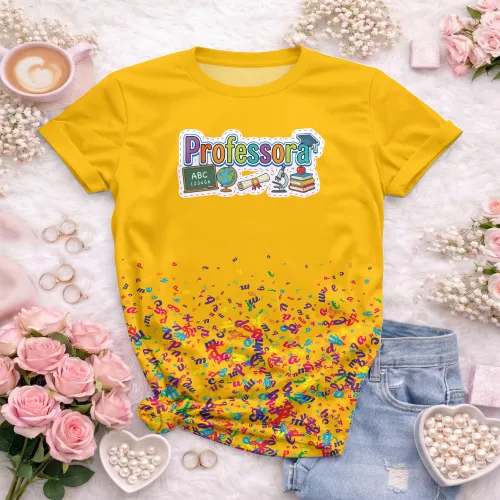 Arte pronta para camisa professora pedagogica letras coloridas elementos escolares formato CDR CorelDraw