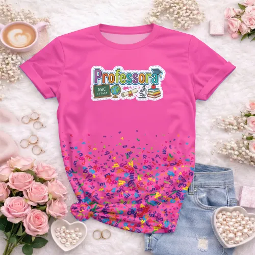 Arte pronta para camisa professora pedagogica letras coloridas elementos escolares formato CDR CorelDraw