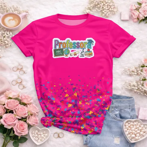 Arte pronta para camisa professora pedagogica letras coloridas elementos escolares formato CDR CorelDraw
