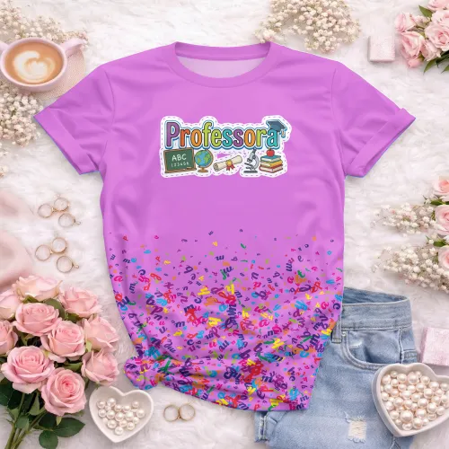 Arte pronta para camisa professora pedagogica letras coloridas elementos escolares formato CDR CorelDraw