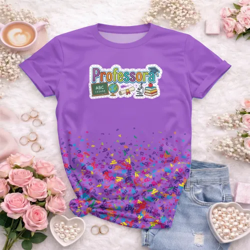Arte pronta para camisa professora pedagogica letras coloridas elementos escolares formato CDR CorelDraw
