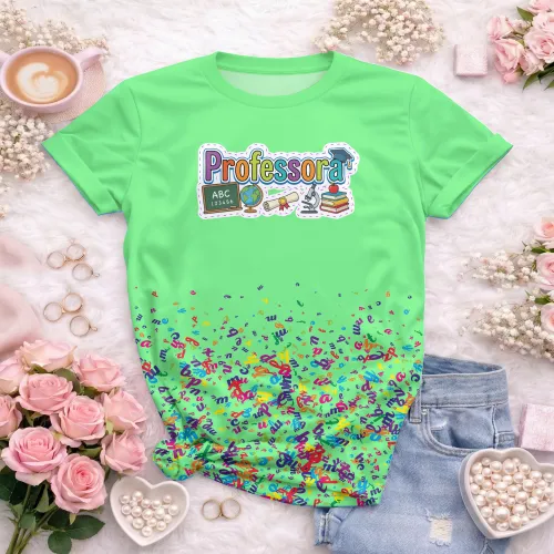 Arte pronta para camisa professora pedagogica letras coloridas elementos escolares formato CDR CorelDraw
