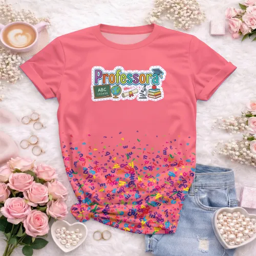 Arte pronta para camisa professora pedagogica letras coloridas elementos escolares formato CDR CorelDraw