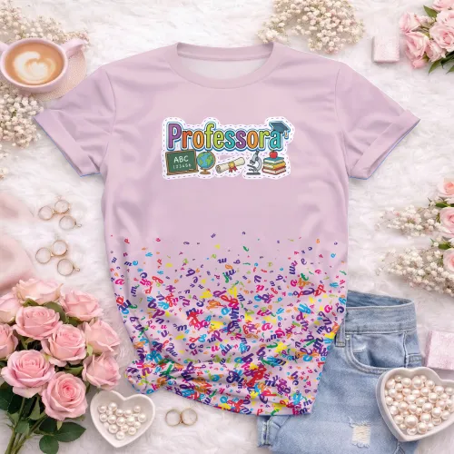 Arte pronta para camisa professora pedagogica letras coloridas elementos escolares formato CDR CorelDraw