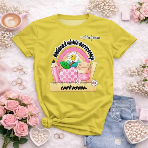 Arte pronta para camisa professora ensinar e minha superforca cafe ajuda formato CDR CorelDraw com varias cores