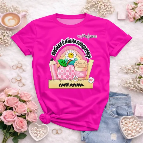 Arte pronta para camisa professora ensinar e minha superforca cafe ajuda formato CDR CorelDraw com varias cores