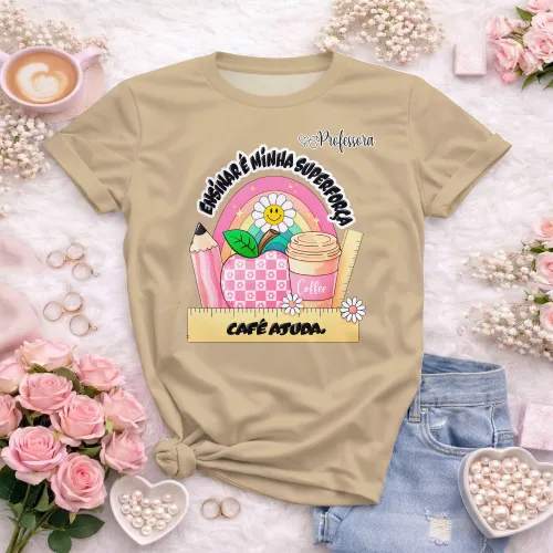 Arte pronta para camisa professora ensinar e minha superforca cafe ajuda formato CDR CorelDraw com varias cores
