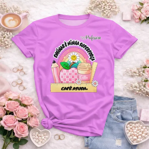 Arte pronta para camisa professora ensinar e minha superforca cafe ajuda formato CDR CorelDraw com varias cores
