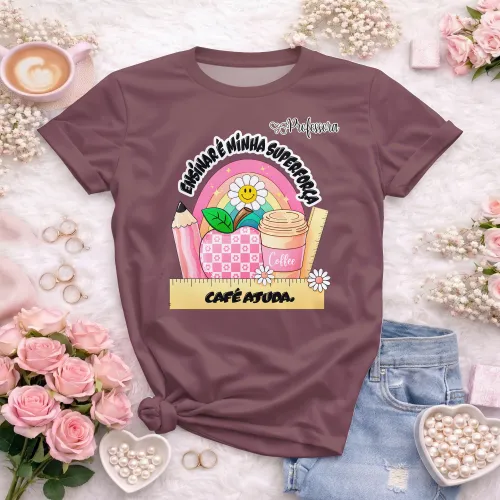 Arte pronta para camisa professora ensinar e minha superforca cafe ajuda formato CDR CorelDraw com varias cores